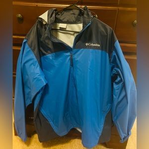 Columbia Rain Jacket Blue and Black With Hood.